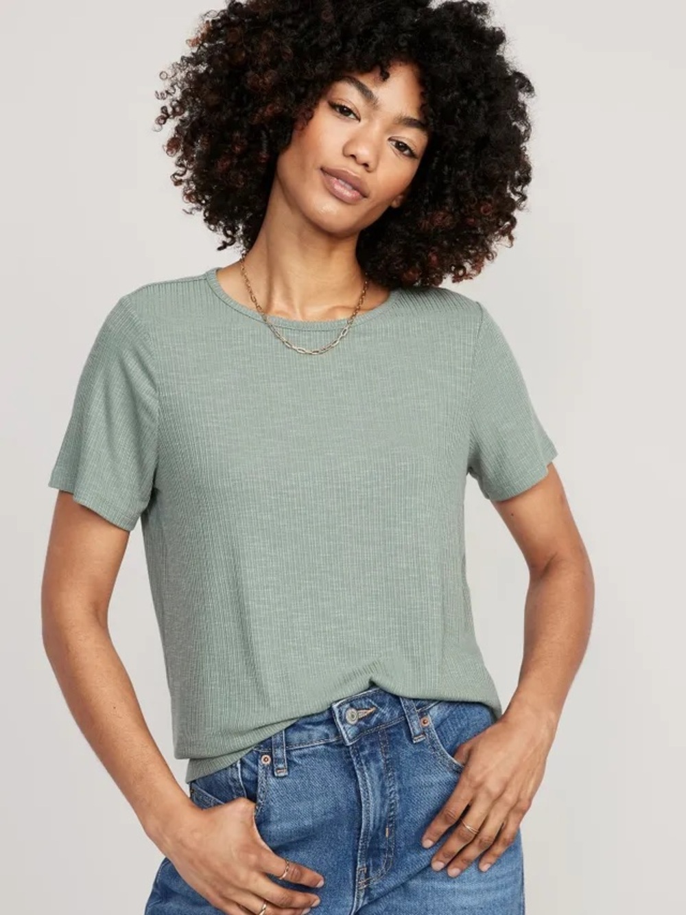Old Navy Ribbed Luxe Short-Sleeve T-Shirt  Sage Green Medium